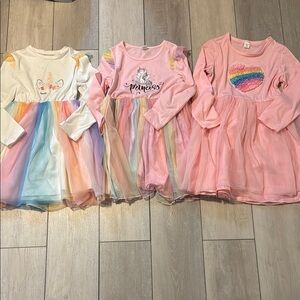 Lot of 3 SHEIN Rainbow and Unicorn Long Sleeve Crew Neck Dresses Size 7